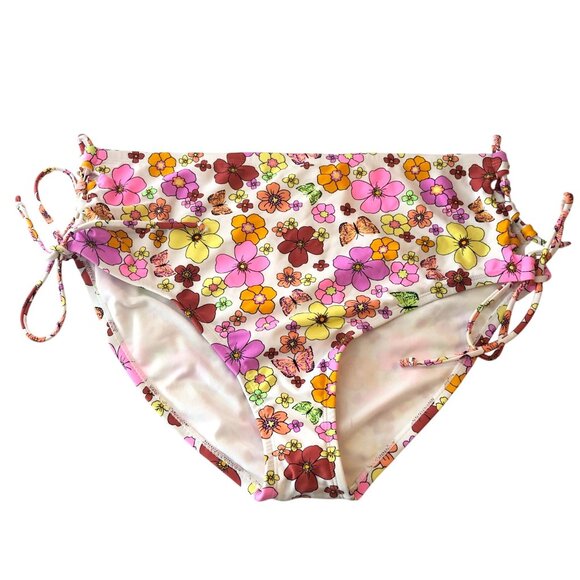 California Sunshine White High Waisted Floral Bikini Bottom Lace-Up Sides 2X - Picture 4 of 6